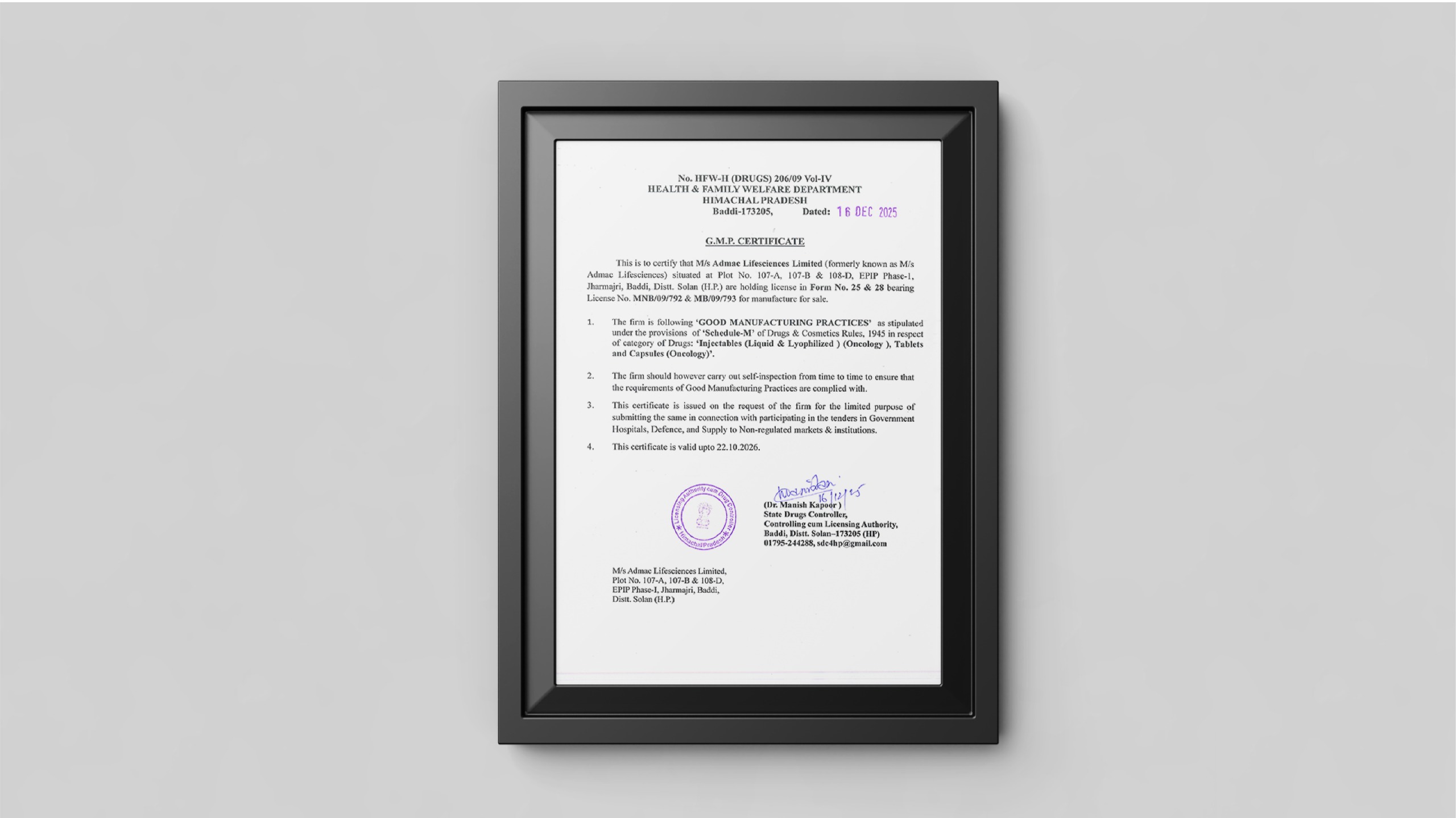 Admac Certificate of Registration